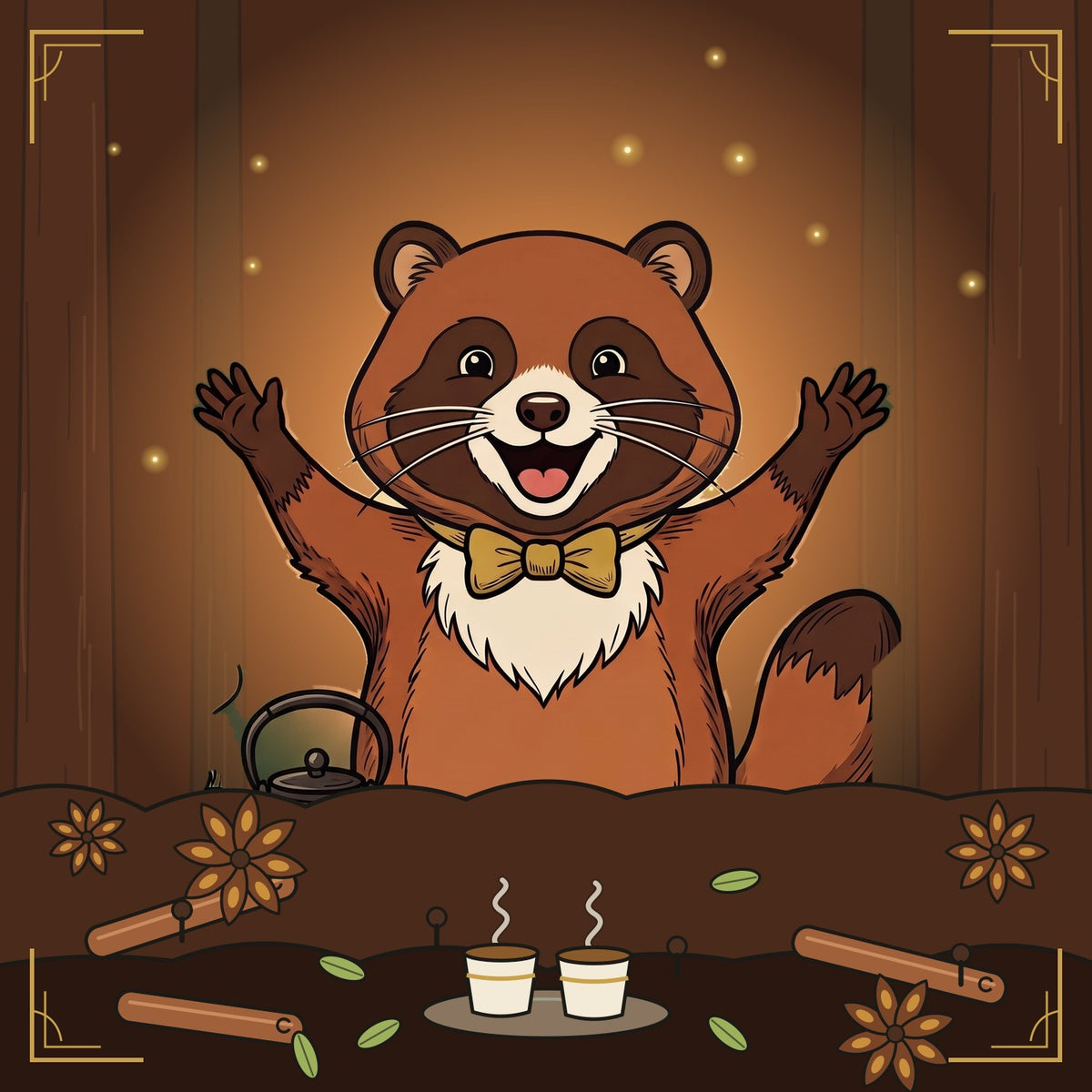 Superb Chai: the tanuki with two cups, cinnamon, star anise and cardamom